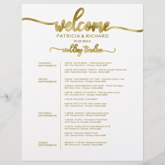 4 dagen trouwweekend Itinerary Chic Tijdschema (Voorkant)