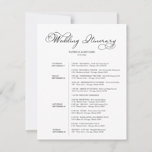 4 dagen trouwweekend Reisplan Elegant Schrift Kaart (Voorkant)