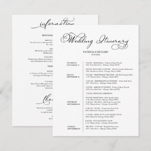 4 dagen trouwweekend Reisplan Elegant Schrift Kaart (Voorkant / Achterkant)