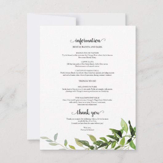 4 dagen Weddenschap rondreis Elegant Greenery Kaart (Achterkant)