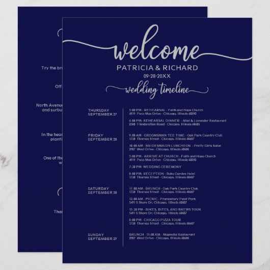 4 dagen Woensdag rondom de lijntijdlijn Navy Blue  (Voorkant / Achterkant)