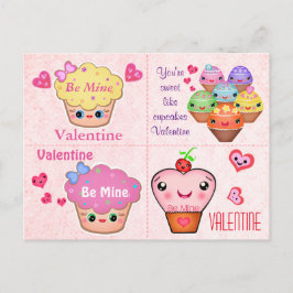 4 de Valentijnse Kaarten van Kawaii Cupcake Feestdagenkaart