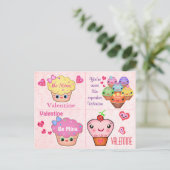 4 de Valentijnse Kaarten van Kawaii Cupcake Feestdagenkaart (Staand voorkant)