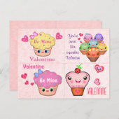 4 de Valentijnse Kaarten van Kawaii Cupcake Feestdagenkaart (Voorkant / Achterkant)