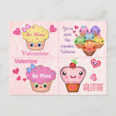 4 de Valentijnse Kaarten van Kawaii Cupcake Feestdagenkaart (Voorkant)