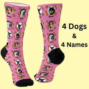 4 Dog Foto's & 4 namen + Botten & schilderafdrukke Sokken