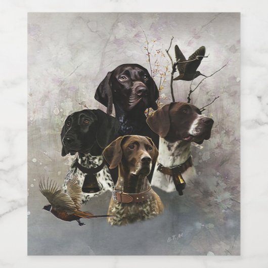 4 Duitse kortharige pointer kleuren Wijn Etiket (Enkel label)