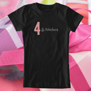 4 en fantastische 4e verjaardag roze wit zwart t-shirt