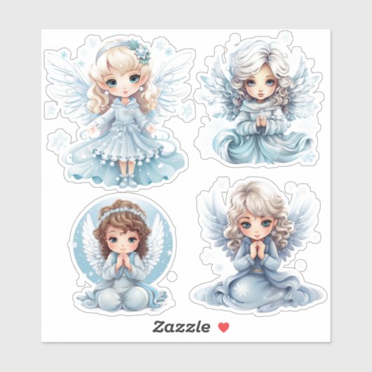 4 Engel meisjes winter Sticker (Vel)