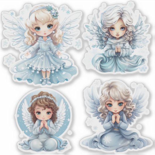 4 Engel meisjes winter Sticker (Voorkant)