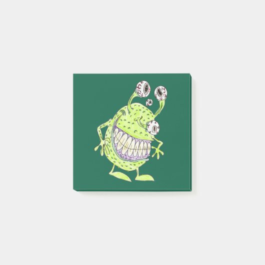 4 Eye Green Monster Alien cartoon Sticky Notes (Voorkant)