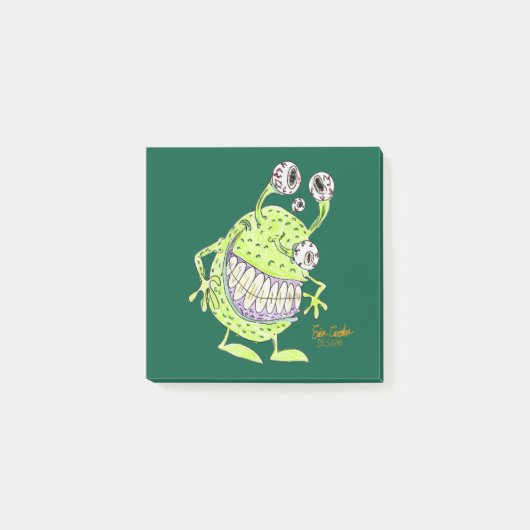 4 Eye Green Monster Alien cartoon Sticky Notes (Voorkant)