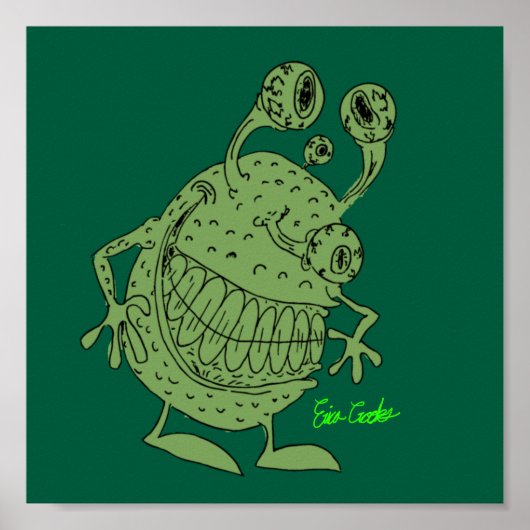 4 eyed green alien monster all green poster (Voorkant)