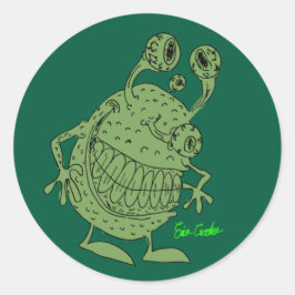 4 eyed green alien monster all green ronde sticker