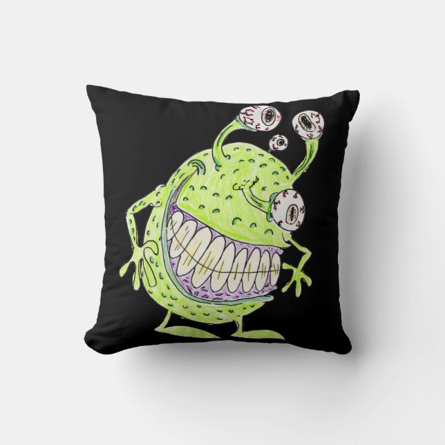 4 eyed green alien monster kussen (Voorkant)