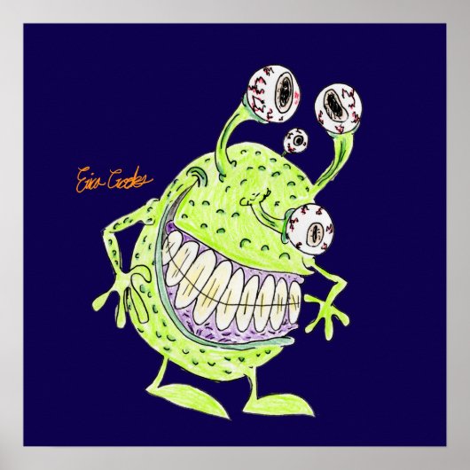 4 eyed green alien monster poster (Voorkant)