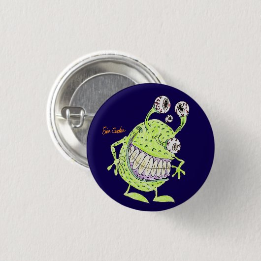 4 eyed green alien monster ronde button 3,2 cm (Voorkant /achterkant)