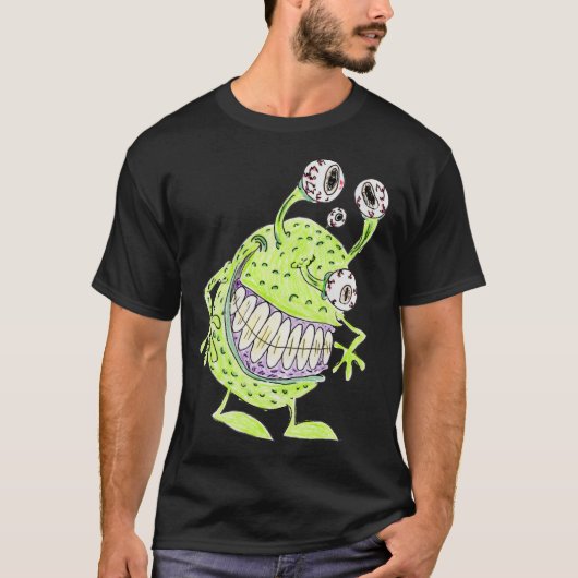4 eyed green alien monster t-shirt (Voorkant)