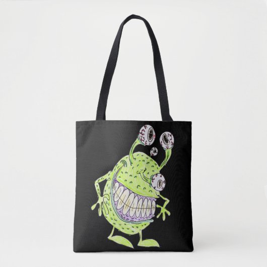 4 eyed green alien monster tote bag (Voorkant)