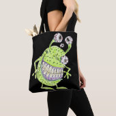 4 eyed green alien monster tote bag (Dichtbij)