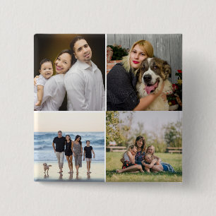 4 Familie Foto Collage Op Maat Vierkante Button 5,1 Cm
