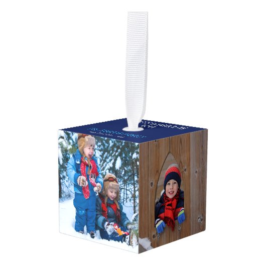 4 Familie Foto Cute Blue Hanukkah Custom Holiday Decoratie (Voorkant hoekig)