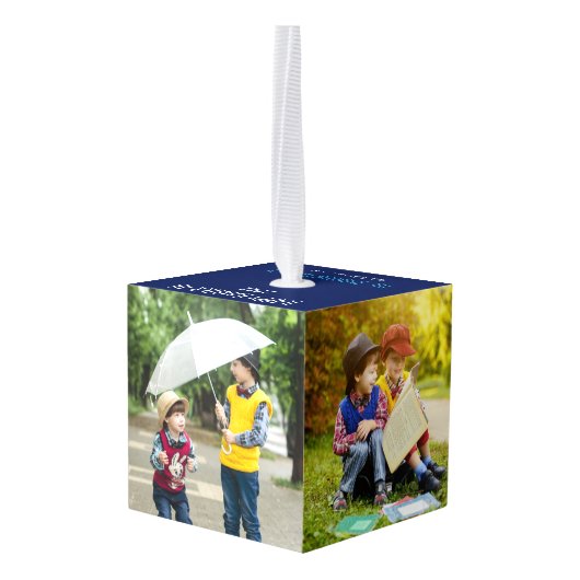 4 Familie Foto Cute Blue Hanukkah Custom Holiday Decoratie (Achter hoekig)