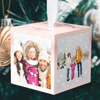 4 Familie Foto's Prettig Kerstmis Aandenken Roze Decoratie