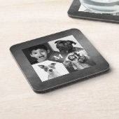 4 Familie Foto's Zwart Wit Schoolbord Monogram Bier Onderzetter (Linkerzijde)