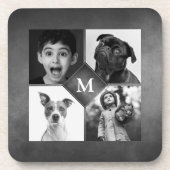 4 Familie Foto's Zwart Wit Schoolbord Monogram Bier Onderzetter (Voorkant)