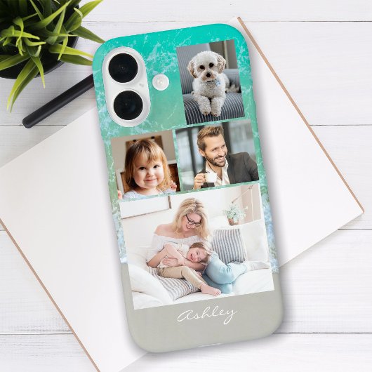4 Familie of vrienden foto's, Script Naam, Strand Case-Mate iPhone Case