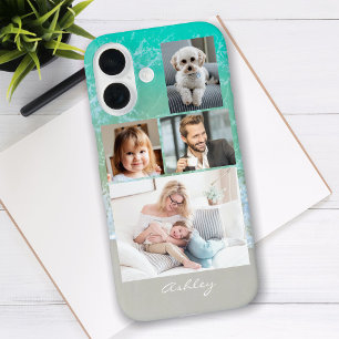 4 Familie- of vriendenfoto's, scriptnaam, strand iPhone 16 Hoesje
