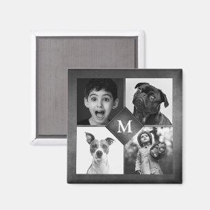 4 familiefoto's collage zwarte schoolbord monogram magneet