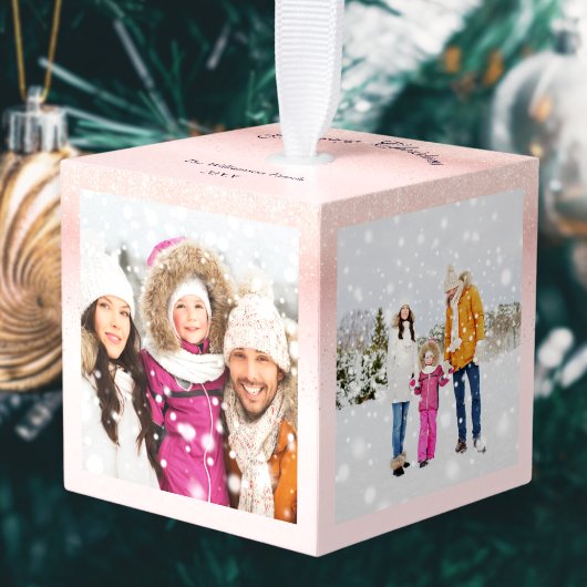 4 Familiefoto's Vrolijk Kerstfeest Keepsake Roze Decoratie