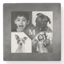 4 familiefoto's Zwarte Witte krijtbord Monogram