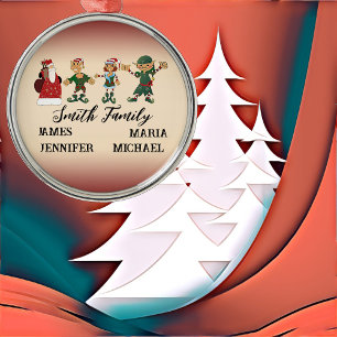 4 Familieleden Kerstmis Dansen Elfen Santa Fun Metalen Ornament