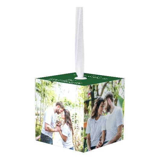 4 Family Holiday Foto Cute Green Kerstmis Gift Decoratie (Achter hoekig)