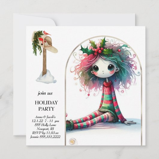 *~* 4 Fantasy Cute Sweet Woman Elf Sitting Kaart (Voorkant)