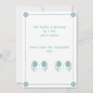 4 Feet, 2 Hearts Twin Zwangerschapsaankondiging Kaart