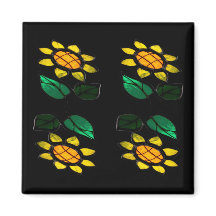 4 Flowers Glas in lood Square Magnet