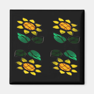 4 Flowers Glas in lood Square Magnet