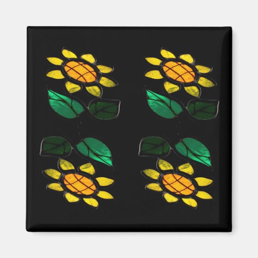 4 Flowers Glas in lood Square Magnet (Voorkant)