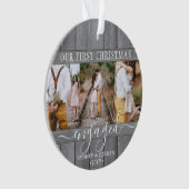 4 Foto 1 Kerstmis Grijze Faux Wood Ronde Ornament (voorkant)