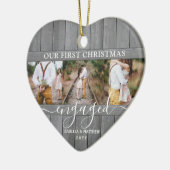 4 Foto 1st Xmas Engaged Grey Faux Heart Keramisch Ornament (Links)
