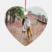 4 Foto 1st Xmas Engaged Rustic Faux Wood Heart Keramisch Ornament (Achterkant)