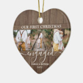 4 Foto 1st Xmas Engaged Rustic Faux Wood Heart Keramisch Ornament (Links)