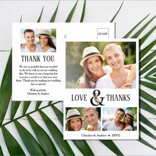4 Foto (3 + 1) Bloemen Ampersand Bruiloft Dank u Briefkaart