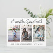 4 Foto (3+1) Hand geletterde naam Afstuderen Aankondiging (Staand voorkant)