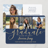 4 Foto Afstudeer Collage Script Navyblauw & Goud Aankondiging (Voorkant / Achterkant)