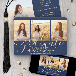 4 Foto Afstudeer Collage Script Navyblauw & Goud Aankondiging